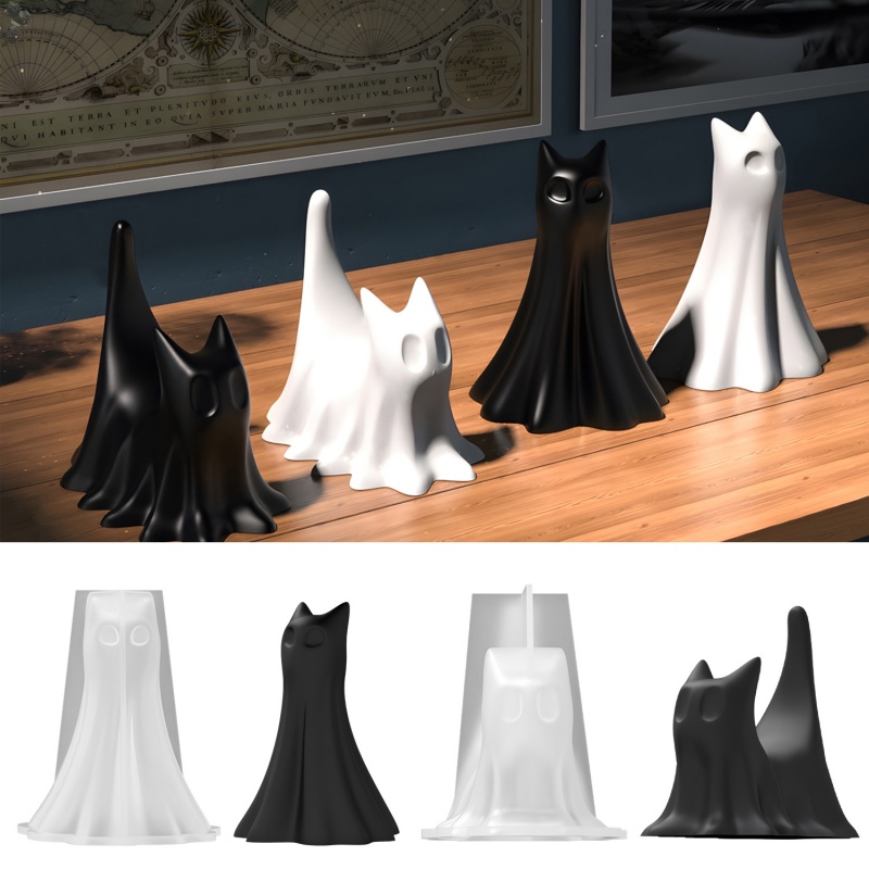 Candle Making Items - Gato fantasma halloween desktop ornamento gesso